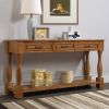 Chic Long Wood Console Table | 3 Drawers & Bottom Shelf | Stylish Entryway Hallway Table | Easy Assembly | Extra-Thick Sofa Table in Rich Brown