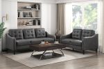 Gray Polished Microfiber Upholstered 1pc Loveseat Button Tufted Contoured Arms Solid Wood Frame Casual Living Room Furniture