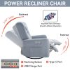 Blue Swivel and Rocker Power Recliner Chair with Lumbar and Neck Support Pillow, Heavy Duty Motion Mechanism with USB and Type-C Ports