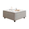 Mid-Century Modern Large Square Storage Bench – Light Grey Footstool with Nailhead Inlay & Dual Storage Doors | Stylish Coffee Table for Living Room