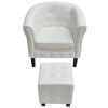 Tub Chair with Footstool White Faux Leather