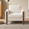 LUXURIOUS OVERSIZED ACCENT CHAIR – PLUSH UPHOLSTERED SINGLE SEAT WITH CURVED HANDRAIL & WALNUT LEGS – ELEGANT WHITE LIVING ROOM CHAIR