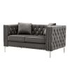 Glamorous 59.4" Grey Velvet Sofa with Jeweled Buttons & Square Arms | Includes 2 Plush Pillows