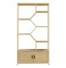 Rattan bookshelf 7 tiers Bookcases Storage Rack with cabinet for Living Room Home Office, Natural, 39.4'' W x 13.8'' D x 75.6'' H.