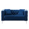 Glamorous 59.4" Blue Velvet Sofa | Jeweled Buttons | Chic Square Arms & 2 Plush Pillows