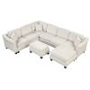 ULTRA-LUXE WHITE VELVET 4PC SECTIONAL SOFA w/ OTTOMAN & RIGHT CHAISE – 122”x91” | Spacious, Modern Comfort