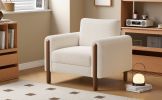 LUXURIOUS OVERSIZED ACCENT CHAIR – PLUSH UPHOLSTERED SINGLE SEAT WITH CURVED HANDRAIL & WALNUT LEGS – ELEGANT WHITE LIVING ROOM CHAIR