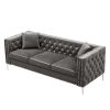 Luxurious 82.3" Modern Grey Velvet Sofa | Jeweled Button Tufted Design with Square Arms & 2 Pillows