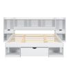 Charming Queen Size White Wood Platform Bed | Multi-Storage Headboard & Drawer | Stylish & Functional