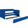 Luxurious Blue Velvet Twin Daybed with Trundle | No Box Spring Needed | Elegant Upholstered Design for Ultimate Comfort