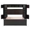 Elegant Queen Size Wooden Bed with All-in-One Cabinet, Shelf & Sockets | Twin XL Trundle | Rich Espresso Finish