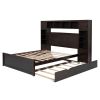 Elegant Queen Size Wooden Bed with All-in-One Cabinet, Shelf & Sockets | Twin XL Trundle | Rich Espresso Finish