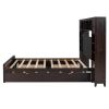 Elegant Queen Size Wooden Bed with All-in-One Cabinet, Shelf & Sockets | Twin XL Trundle | Rich Espresso Finish