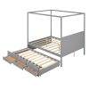 QUEEN CANOPY PLATFORM BED WITH TWIN TRUNDLE & STORAGE - GRAY