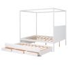 STUNNING WHITE QUEEN CANOPY PLATFORM BED WITH TWIN TRUNDLE & 3 STORAGE DRAWERS