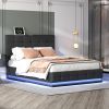 LUXURY BLACK QUEEN PLATFORM BED | PU LEATHER, LED LIGHTS, HYDRAULIC STORAGE & USB