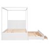 STUNNING WHITE QUEEN CANOPY PLATFORM BED WITH TWIN TRUNDLE & 3 STORAGE DRAWERS