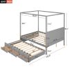 QUEEN CANOPY PLATFORM BED WITH TWIN TRUNDLE & STORAGE - GRAY