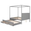 QUEEN CANOPY PLATFORM BED WITH TWIN TRUNDLE & STORAGE - GRAY