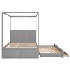 QUEEN CANOPY PLATFORM BED WITH TWIN TRUNDLE & STORAGE - GRAY