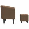 Tub Chair with Footstool Brown Fabric