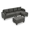 Sectional 3-Seaters Sofa ,Double-sided multi-functional footstool, storage mat , Non-slip leg, two pillows, Velvet, Dark grey