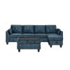 LUXURY NAVY BLUE VELVET 3-SEATER SECTIONAL SOFA WITH MULTI-FUNCTIONAL FOOTSTOOL & STORAGE