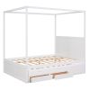 STUNNING WHITE QUEEN CANOPY PLATFORM BED WITH TWIN TRUNDLE & 3 STORAGE DRAWERS