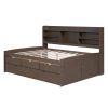 FULL SIZE WOOD CAPTAIN’S BED | BUILT-IN BOOKSHELVES, 3 STORAGE DRAWERS & TRUNDLE | ANTIQUE GREY