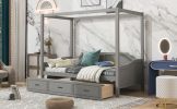 CHIC GREY TWIN CANOPY DAYBED WITH STORAGE | MODERN WOOD FRAME