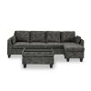 Sectional 3-Seaters Sofa ,Double-sided multi-functional footstool, storage mat , Non-slip leg, two pillows, Velvet, Dark grey