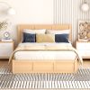 Full Size Wood Platform Bed with Underneath Storage and 2 Drawers, Wood Color