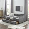 Luxurious Grey Tufted Daybed with Drawers | Upholstered Sofa Bed with Copper Nail Accents & Button Detail