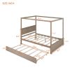 Wood Canopy Bed with Trundle Bed ,Full Size Canopy Platform bed With Support Slats .No Box Spring Needed, Brushed Light Brown