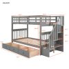 GRAY TWIN-OVER-TWIN BUNK BED WITH 3 DRAWERS - SPACE SAVER FOR BEDROOM & DORM