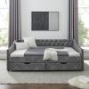 Luxurious Grey Tufted Daybed with Drawers | Upholstered Sofa Bed with Copper Nail Accents & Button Detail