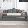 Twin size Upholstered Daybed with 2 Drawers ,Velvet Sofabed with USB Charging Ports,No Box-spring Needed,Gray