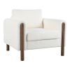 LUXURIOUS OVERSIZED ACCENT CHAIR – PLUSH UPHOLSTERED SINGLE SEAT WITH CURVED HANDRAIL & WALNUT LEGS – ELEGANT WHITE LIVING ROOM CHAIR