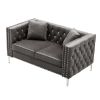 Glamorous 59.4" Grey Velvet Sofa with Jeweled Buttons & Square Arms | Includes 2 Plush Pillows