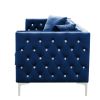 Glamorous 59.4" Blue Velvet Sofa | Jeweled Buttons | Chic Square Arms & 2 Plush Pillows