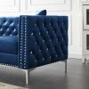 Glamorous 59.4" Blue Velvet Sofa | Jeweled Buttons | Chic Square Arms & 2 Plush Pillows