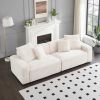 LARGE 104" BEIGE CORDUROY SOFA – 4-SEATER LIVING ROOM COMFORT W/ THROW PILLOWS