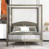 Queen Size Canopy Platform Bed with Headboard and Support Legs,Brown Wash