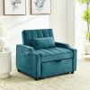 Luxurious 3-in-1 Blue Velvet Armchair Sofa Bed | Modern Convertible Couch for Living Room