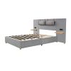 Luxurious Queen Upholstered Velvet Platform Bed | Gray | USB Charging Ports & Outlets | Storage Shelves | Two Bedside Pillows