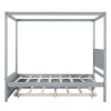 Wood Canopy Bed with Trundle Bed ,Full Size Canopy Platform bed With Support Slats .No Box Spring Needed, Brushed Gray