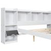 Charming Queen Size White Wood Platform Bed | Multi-Storage Headboard & Drawer | Stylish & Functional