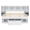 Charming Queen Size White Wood Platform Bed | Multi-Storage Headboard & Drawer | Stylish & Functional