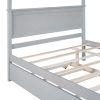 Wood Canopy Bed with Trundle Bed ,Full Size Canopy Platform bed With Support Slats .No Box Spring Needed, Brushed Gray