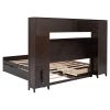 Elegant Queen Size Wooden Bed with All-in-One Cabinet, Shelf & Sockets | Twin XL Trundle | Rich Espresso Finish